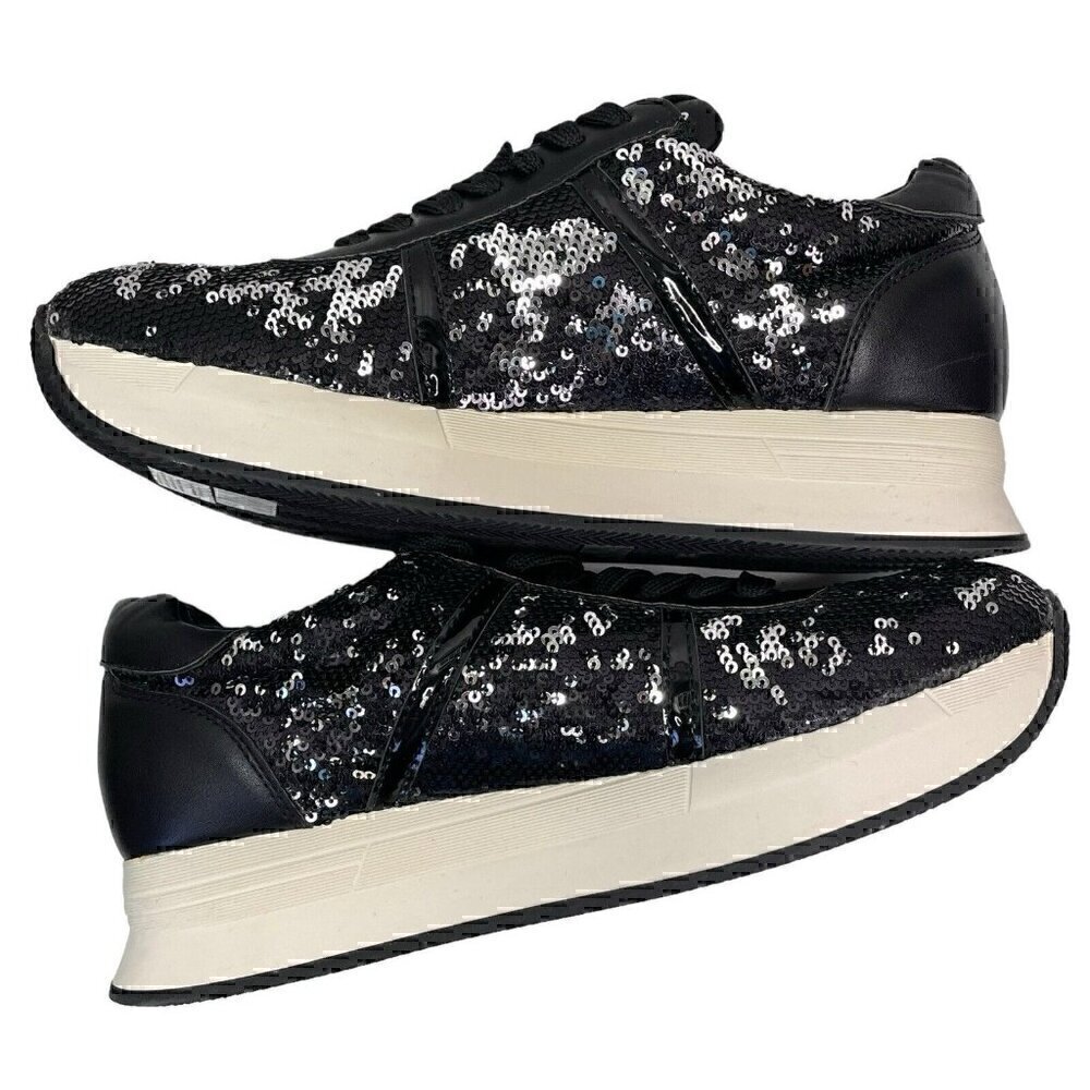 Sequins Sparkly Black & White Fashion Sneakers Primadonna Women’s 7.5 Leather - Picture 9 of 14